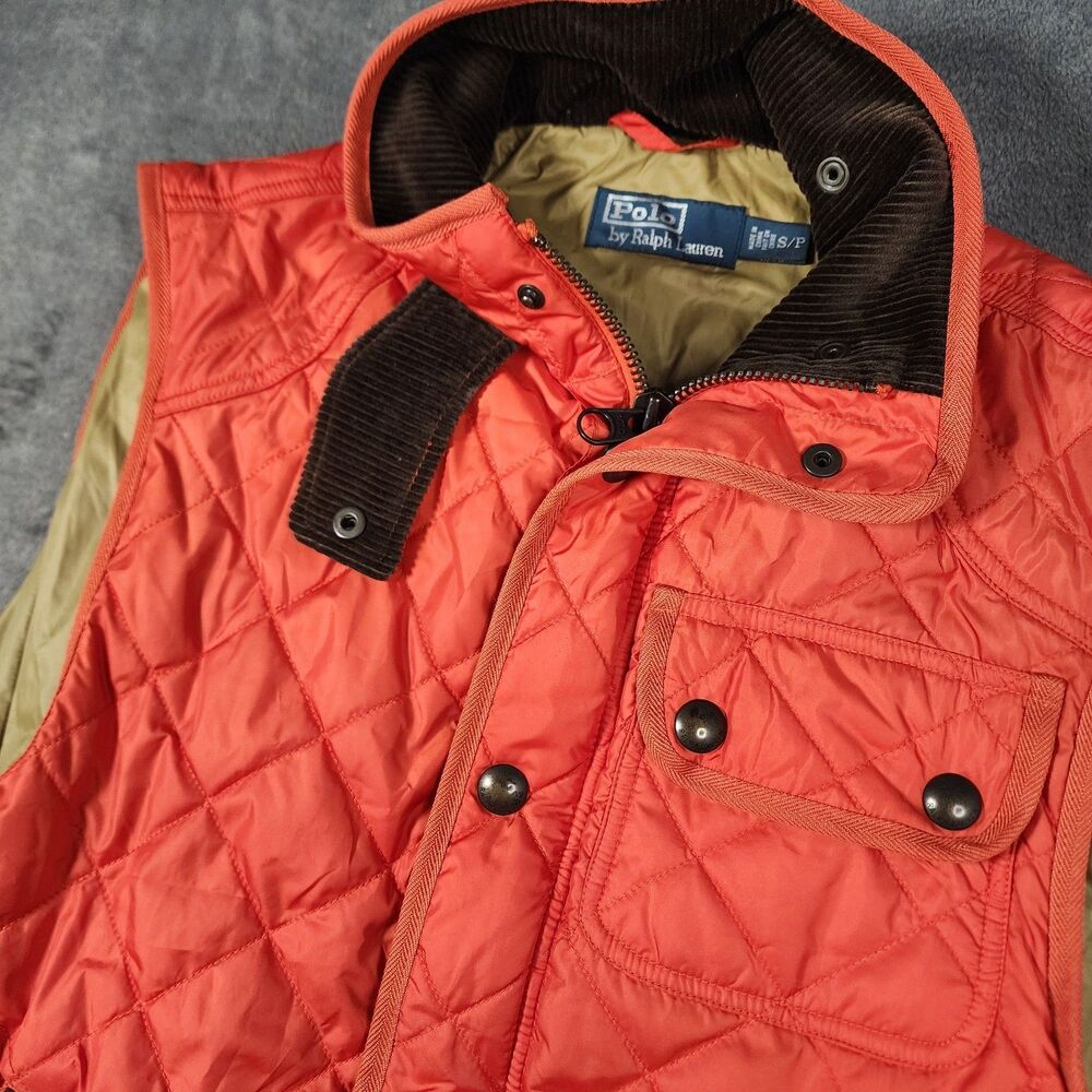 Polo Ralph Lauren Quilted Vest Jacket Orange RRL Vintage Hunting Sportsman SMALL
